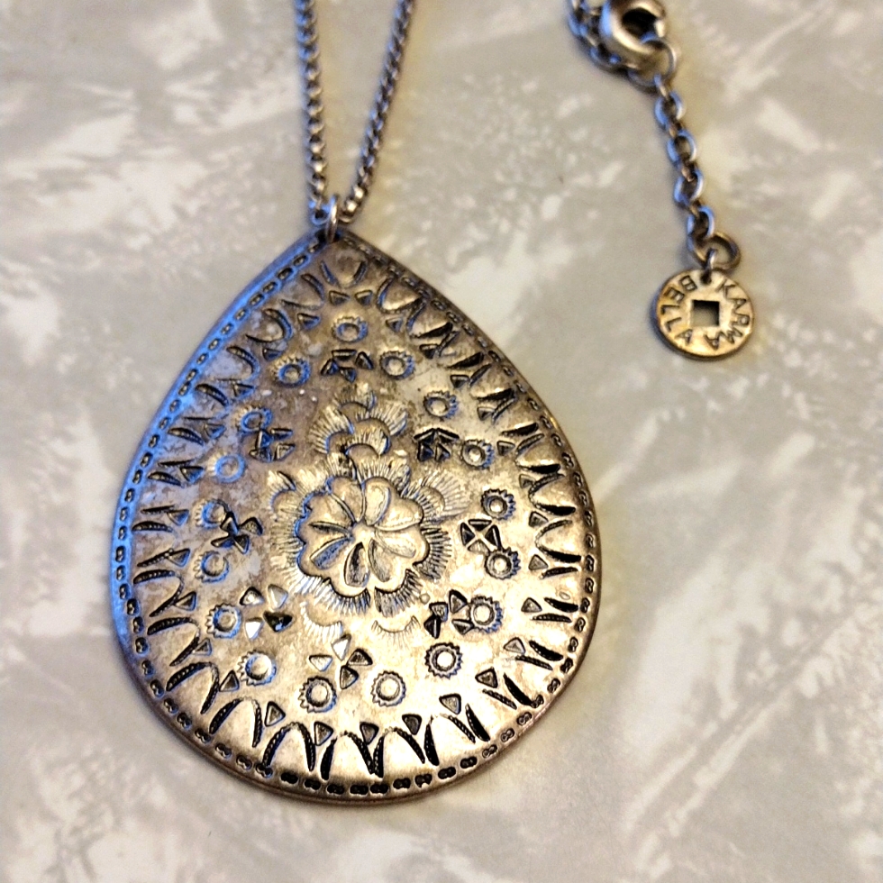 Karma Bella Floral Teardrop Medallion Pendant Chain Necklace.